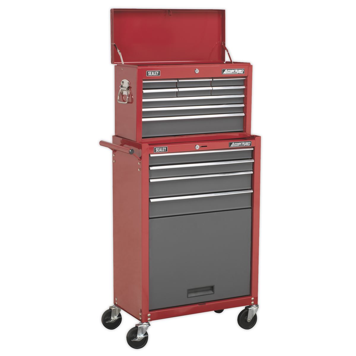Sealey American Pro Topchest & Rollcab Combination 13 Drawer with Ball-Bearing Slides - Red/Grey