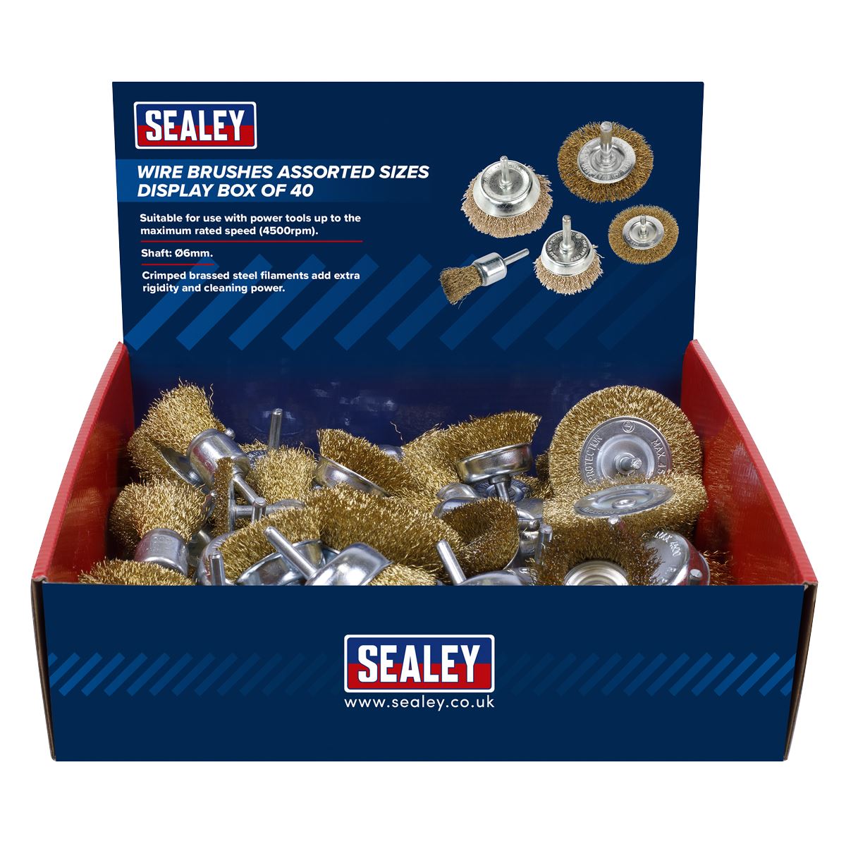 Sealey Crimped Wire Brushes - Assorted Sizes - Display Box of 40