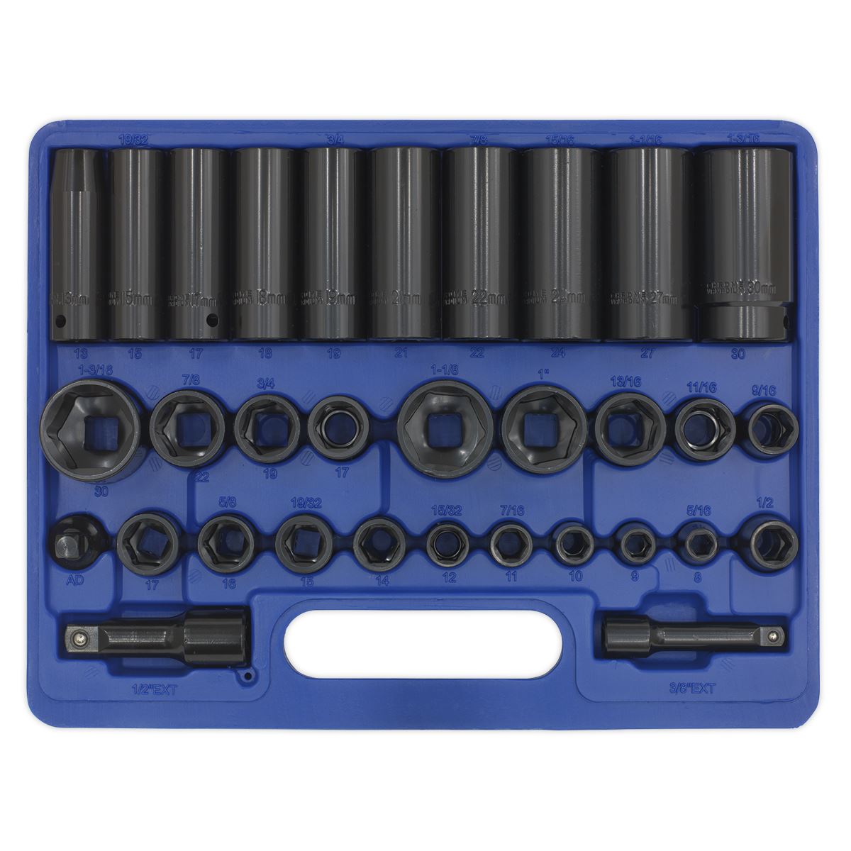 Sealey Premier Impact Socket Set 32pc Standard/Deep 3/8" & 1/2"Sq Drive Metric/Imperial