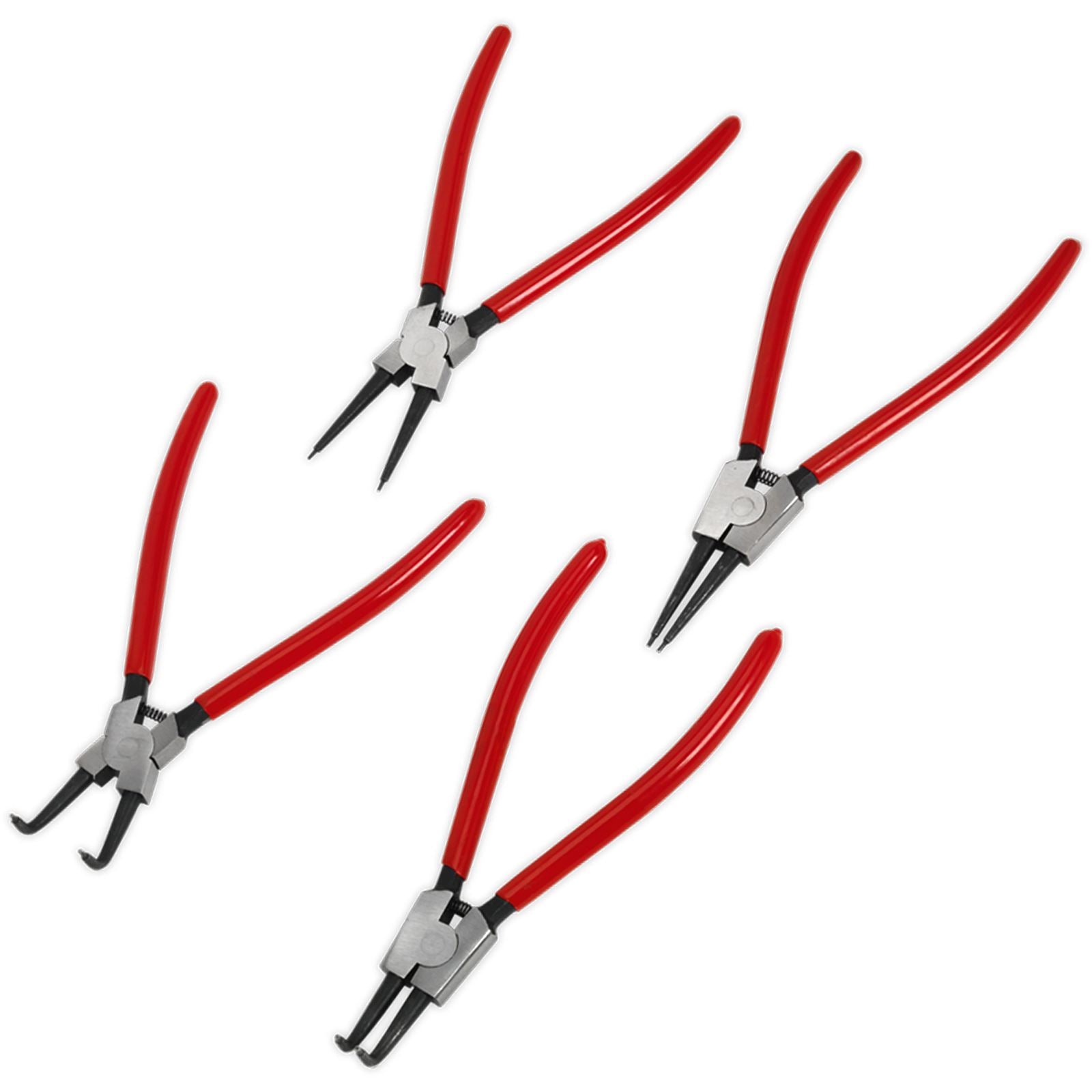Sealey Premier 4 Piece 230mm Circlip Pliers Set in Storage Hanging Pouch Bent Nose Straight