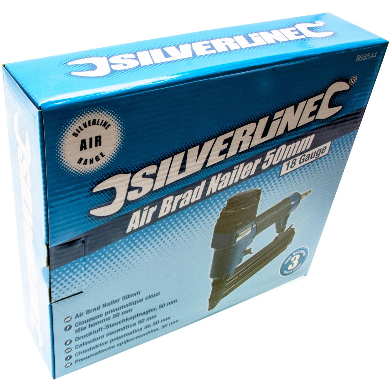 Silverline 50mm Air Brad Nailer 18 Gauge Flooring Woodwork Nail Gun Tool 1/4