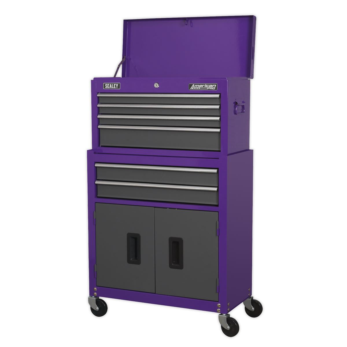 Sealey American Pro Topchest & Rollcab Combination 6 Drawer with Ball-Bearing Slides - Purple/Grey
