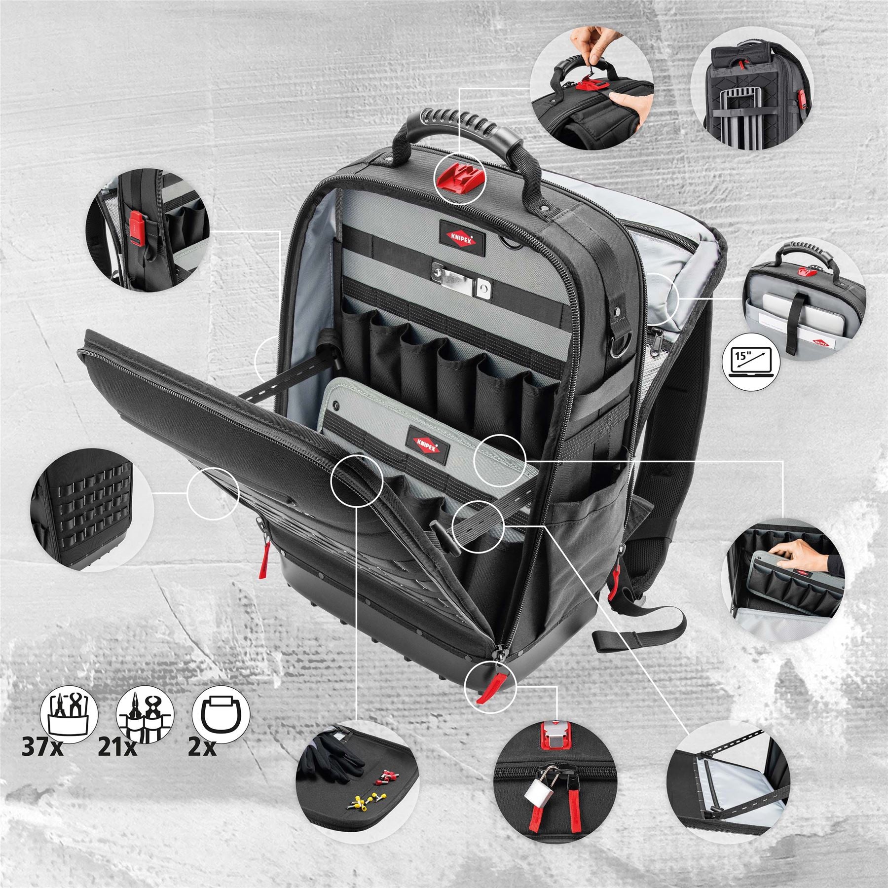 Knipex Tool Backpack Bag Modular X18 Plumbing 17 Piece Kit 00 21 50 S
