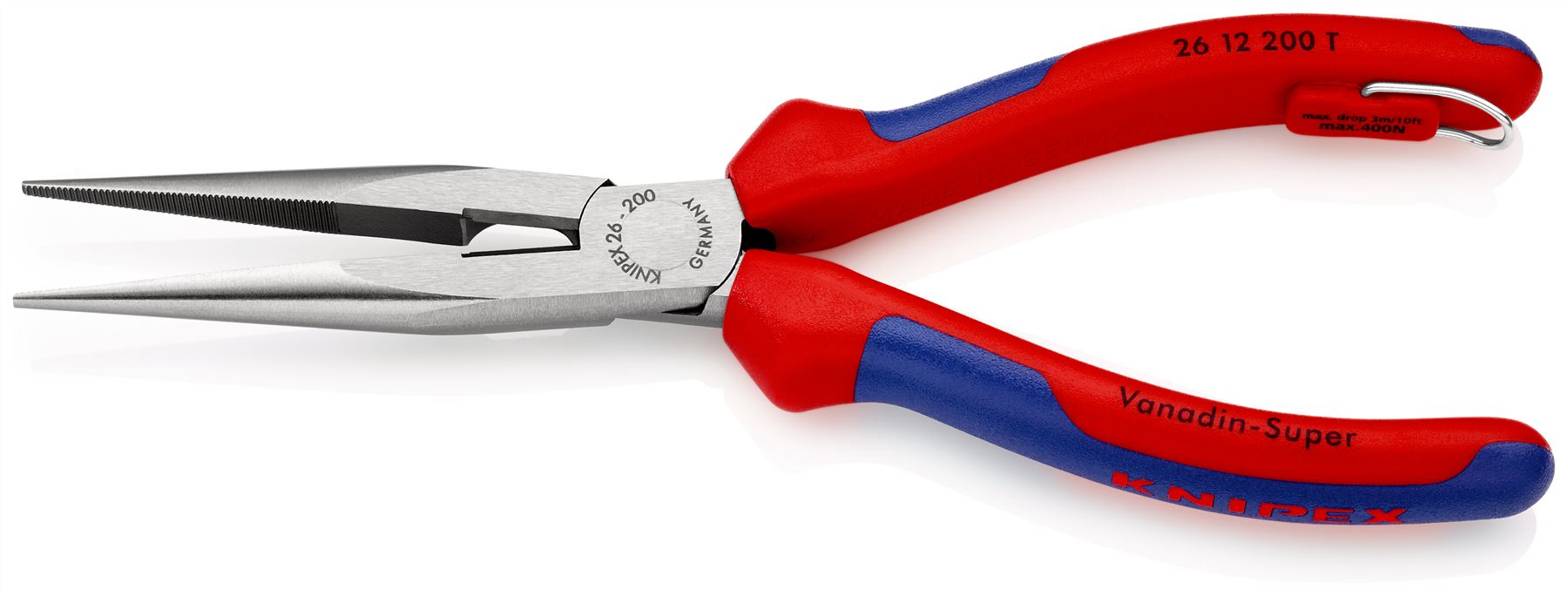 Knipex Snipe Nose Side Cutting Pliers 200mm Multi Component Grips with Tether Point 26 12 200 T