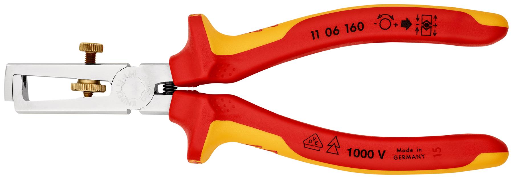 Knipex Insulation Wire Stripper with Opening Spring 160mm VDE Insulated 1000V 11 06 160