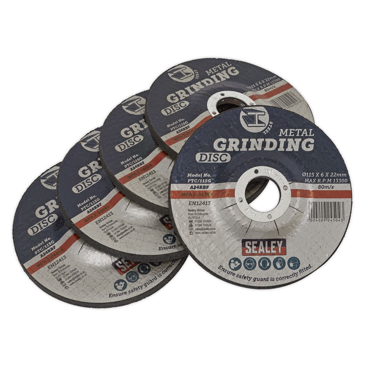 Sealey Grinding Disc Ø115 x 6mm Ø22mm Bore - Pack of 5