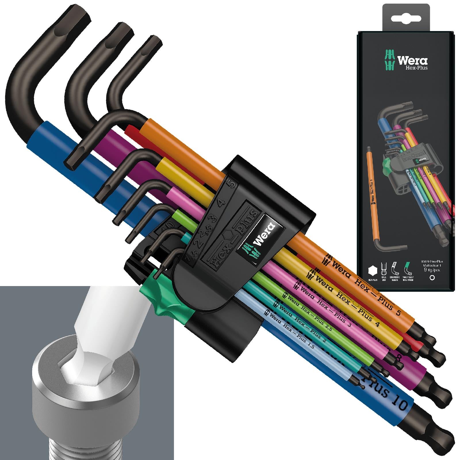 Wera Hex Plus Multicolour Metric 1 SB 950/9 L Key Set BlackLaser 9 Piece 1.5-10mm