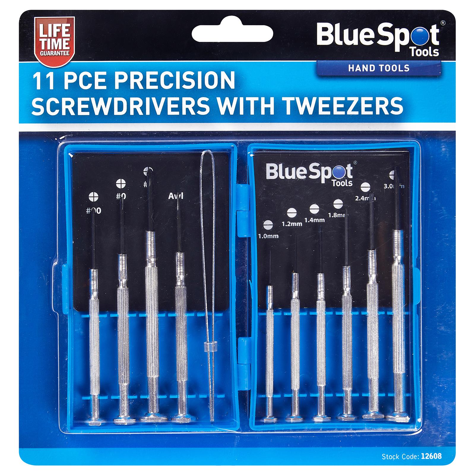 BlueSpot Precision Screwdriver Set with Tweezers 11 Piece Slotted Phillips