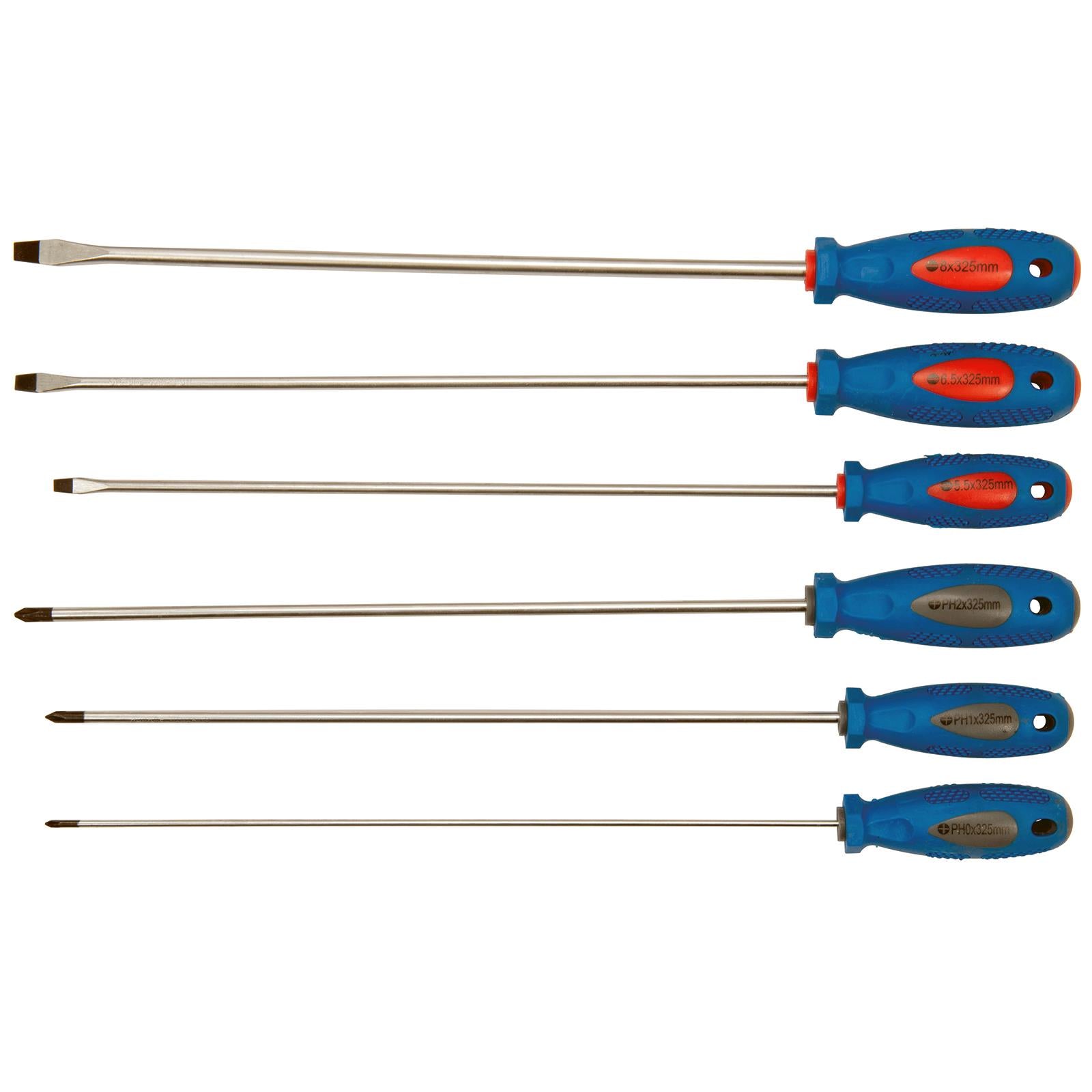 Silverline 6 Piece Extra-Long Screwdriver Set Slotted Phillips Magnetic Tips