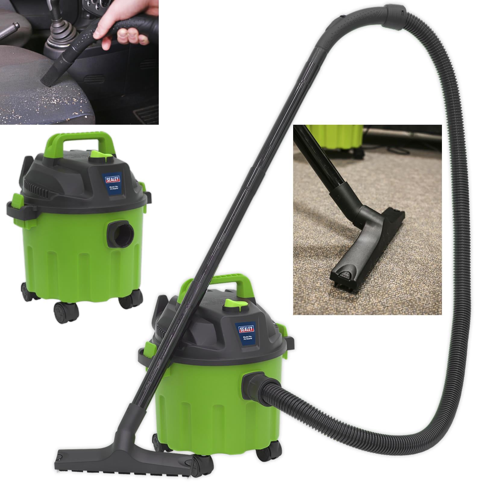 Sealey Vacuum Cleaner Wet and Dry 10L 1000W 230V Hi Vis Green