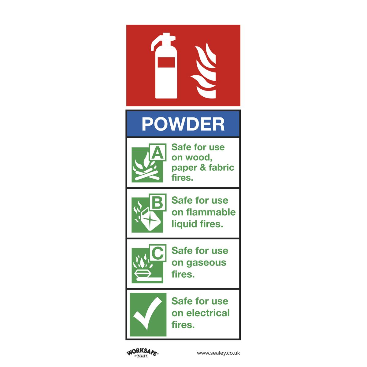 Worksafe by Sealey Safe Conditions Safety Sign - Powder Fire Extinguisher - Self-Adhesive Vinyl - Pack of 10