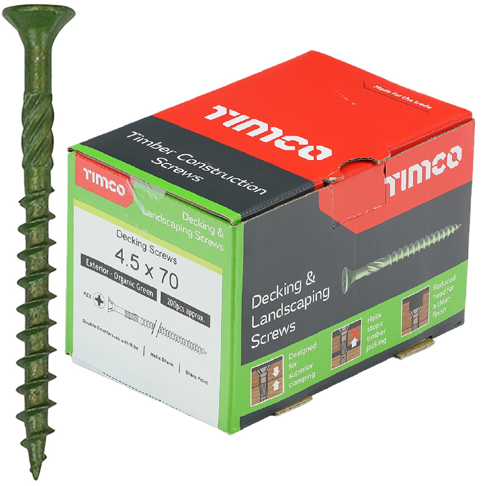 TIMCO Decking Screw Countersunk Exterior Green Organic Pozi 200 Box