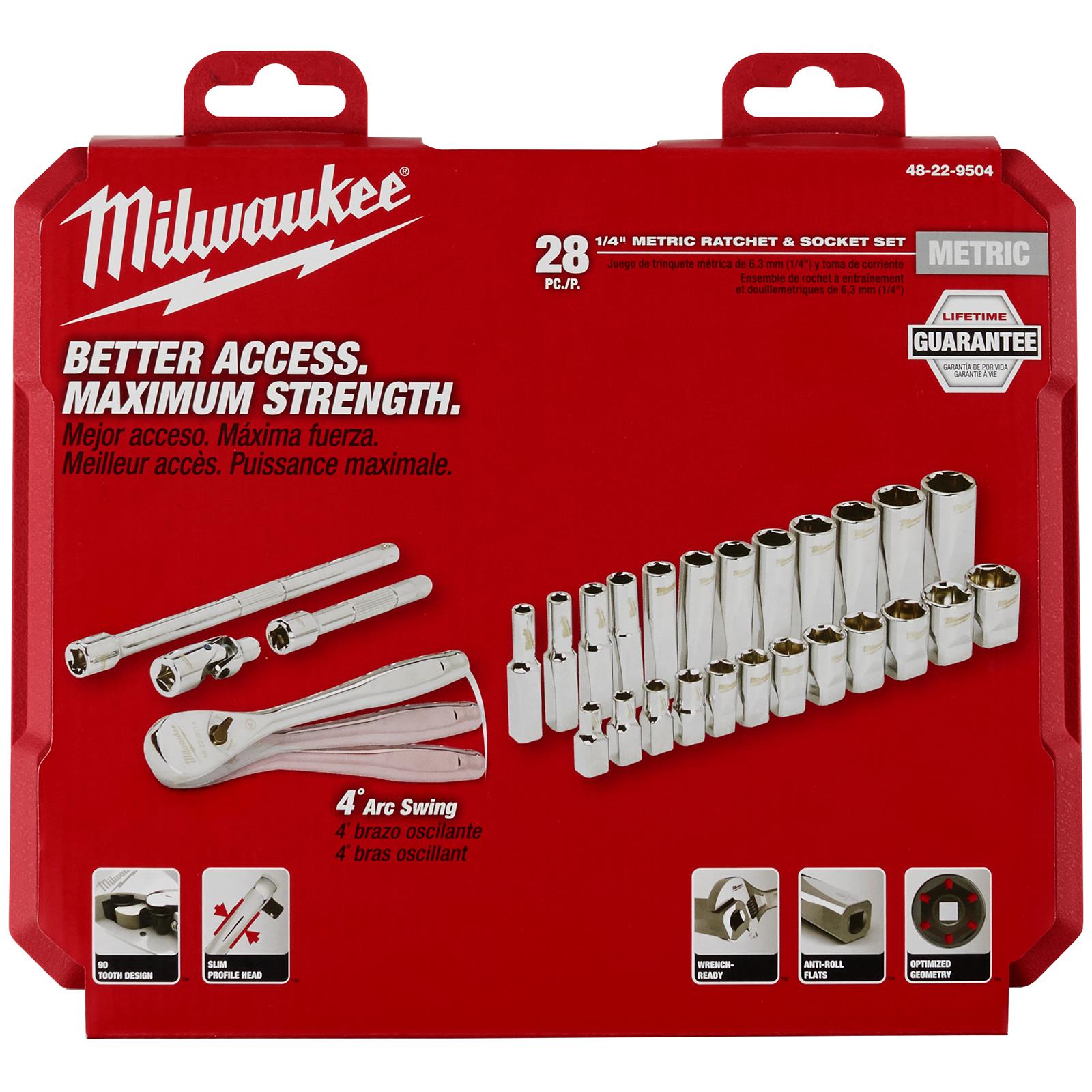 Milwaukee Ratchet Socket Set 1/4" Drive 28 Piece Metric 5-15mm