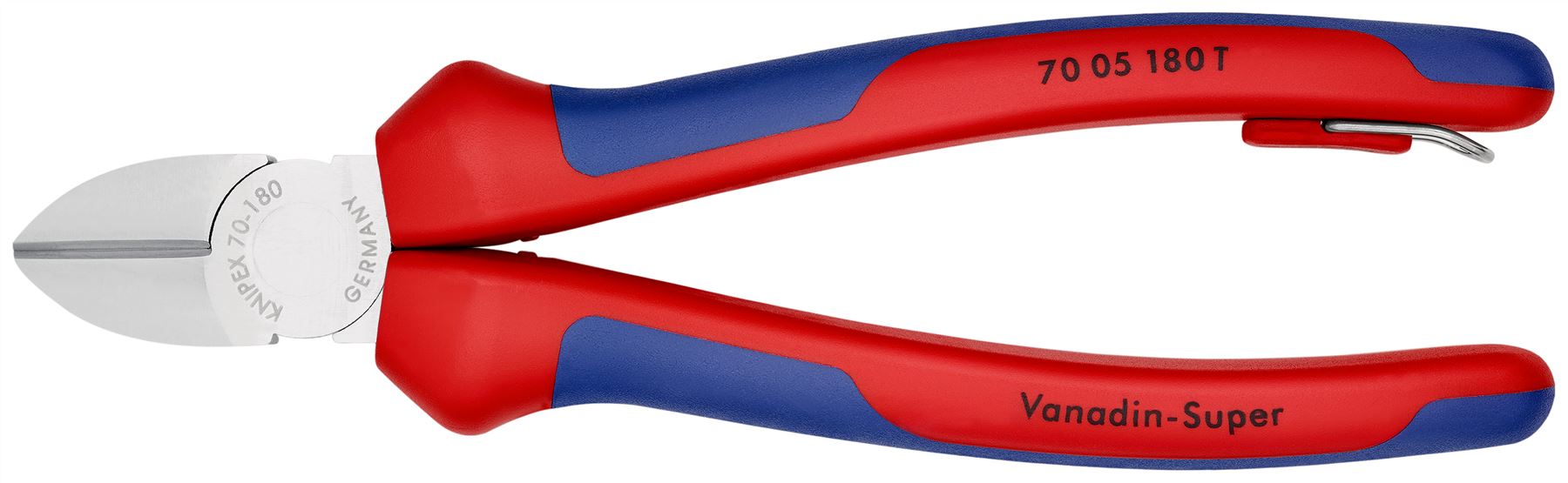 Knipex Diagonal Side Cutting Pliers Chrome 180mm Multi Component Grips with Tether Point 70 05 180 T