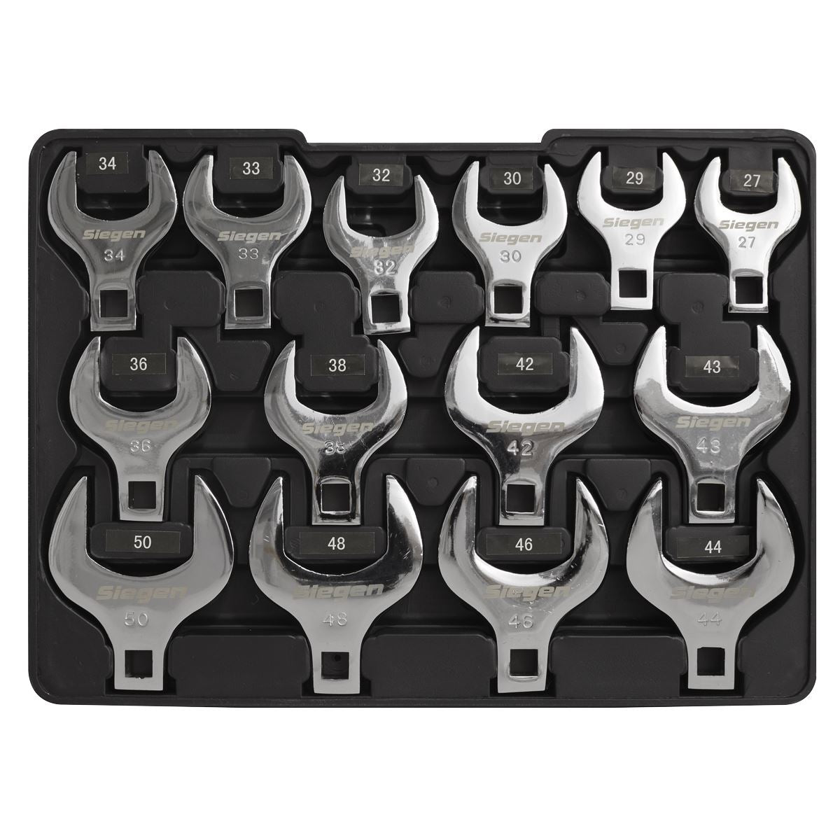 Siegen by Sealey Crow's Foot Open End Spanner Set 14pc 1/2"Sq Drive Metric
