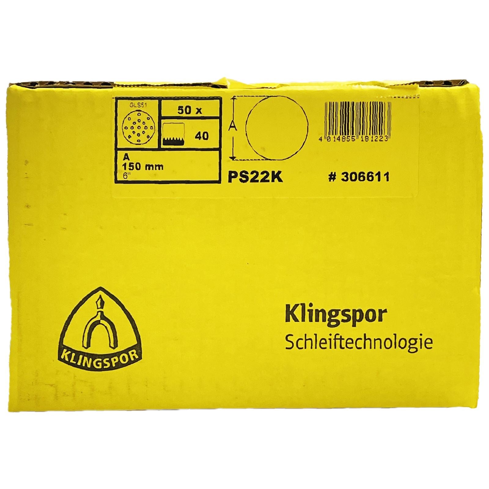 Klingspor Sanding Discs Hook and Loop 150mm PS22K GLS51 Hole Pattern 40-240 Grit
