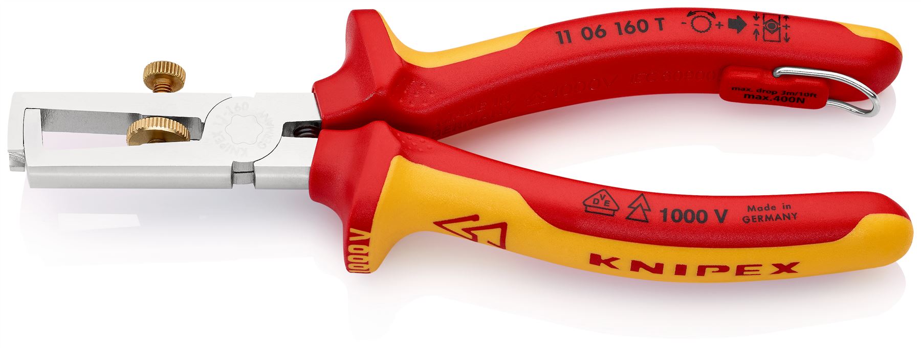Knipex Insulation Stripper with Opening Spring 160mm VDE Insulated 1000V with Tether Point 11 06 160 T
