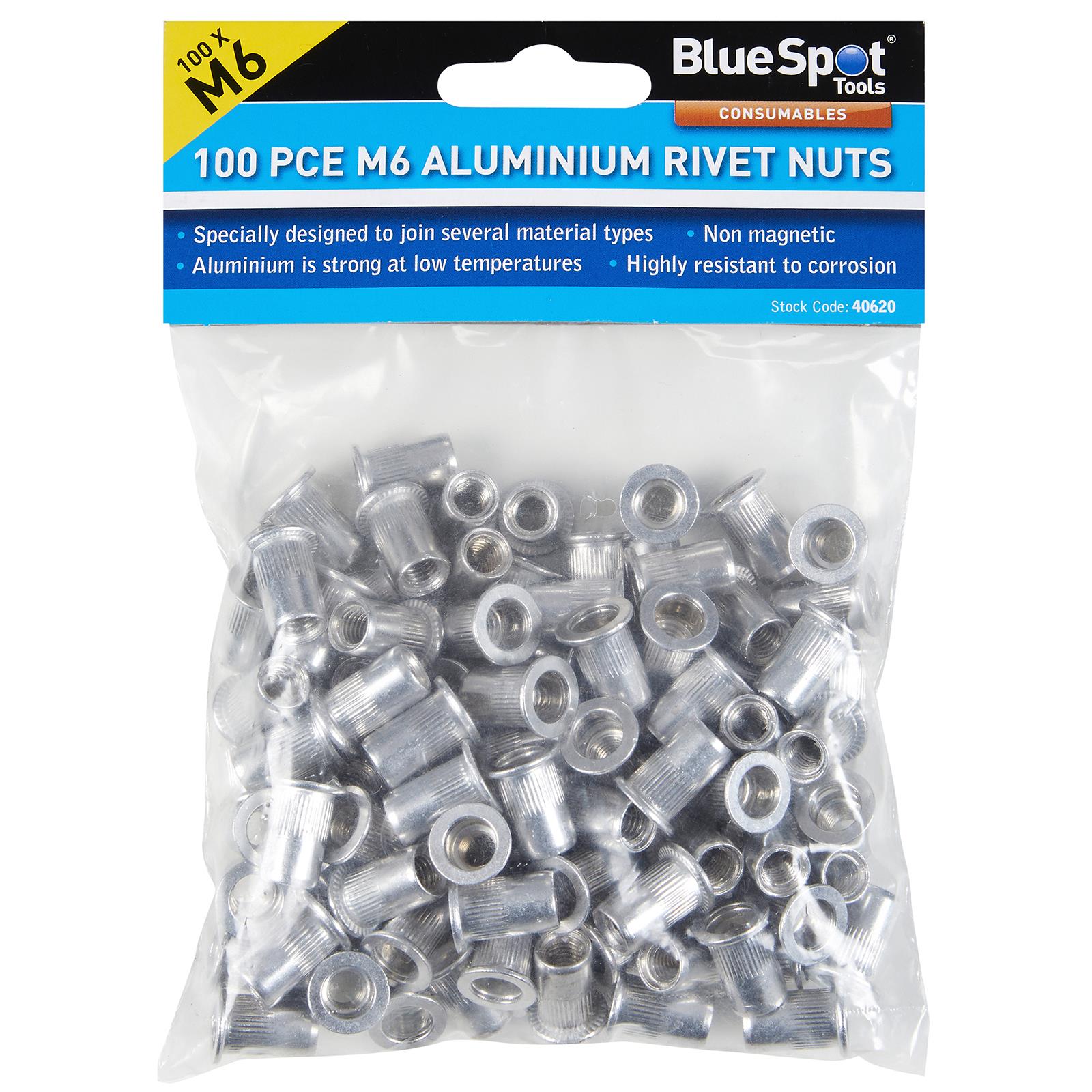 BlueSpot Aluminium Rivet Nuts M6 100 Piece Rivnuts