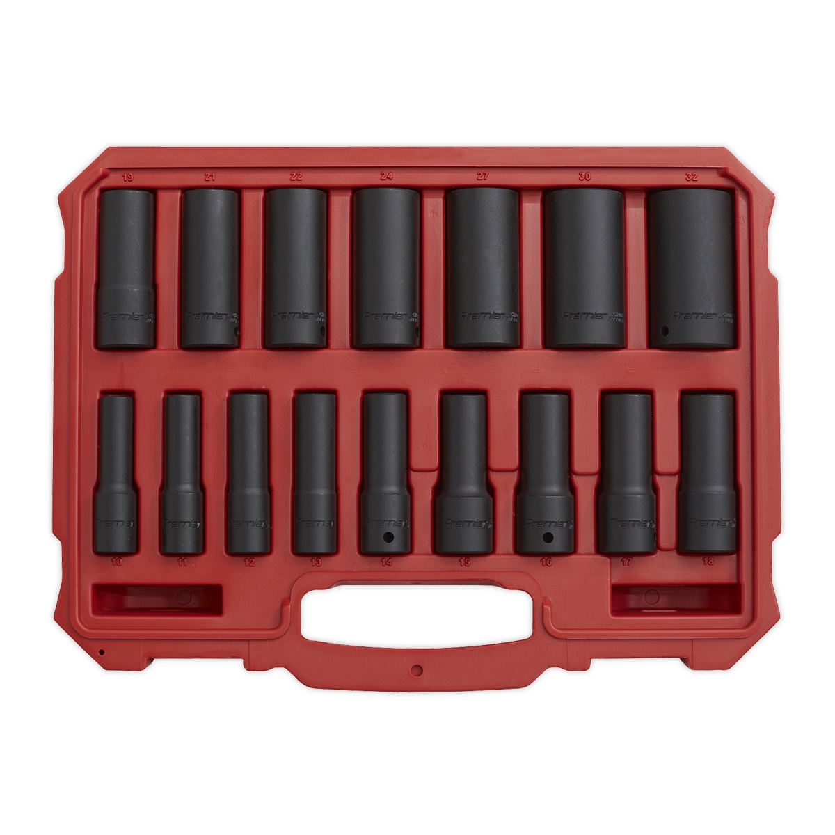 Sealey Premier 16 Piece 1/2" Drive Deep Lock On Impact Socket Set 10-32mm Rounded