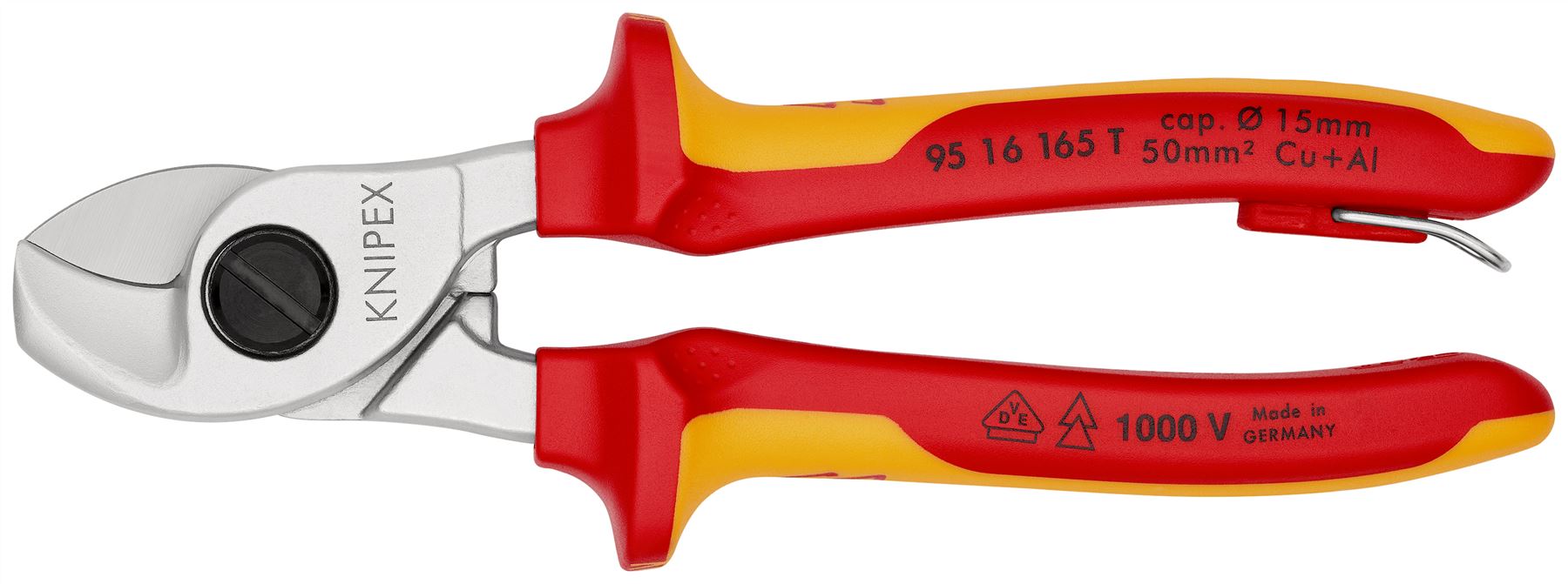 Knipex Cable Shears 165mm VDE Insulated 1000V with Tether Point 95 16 165 T