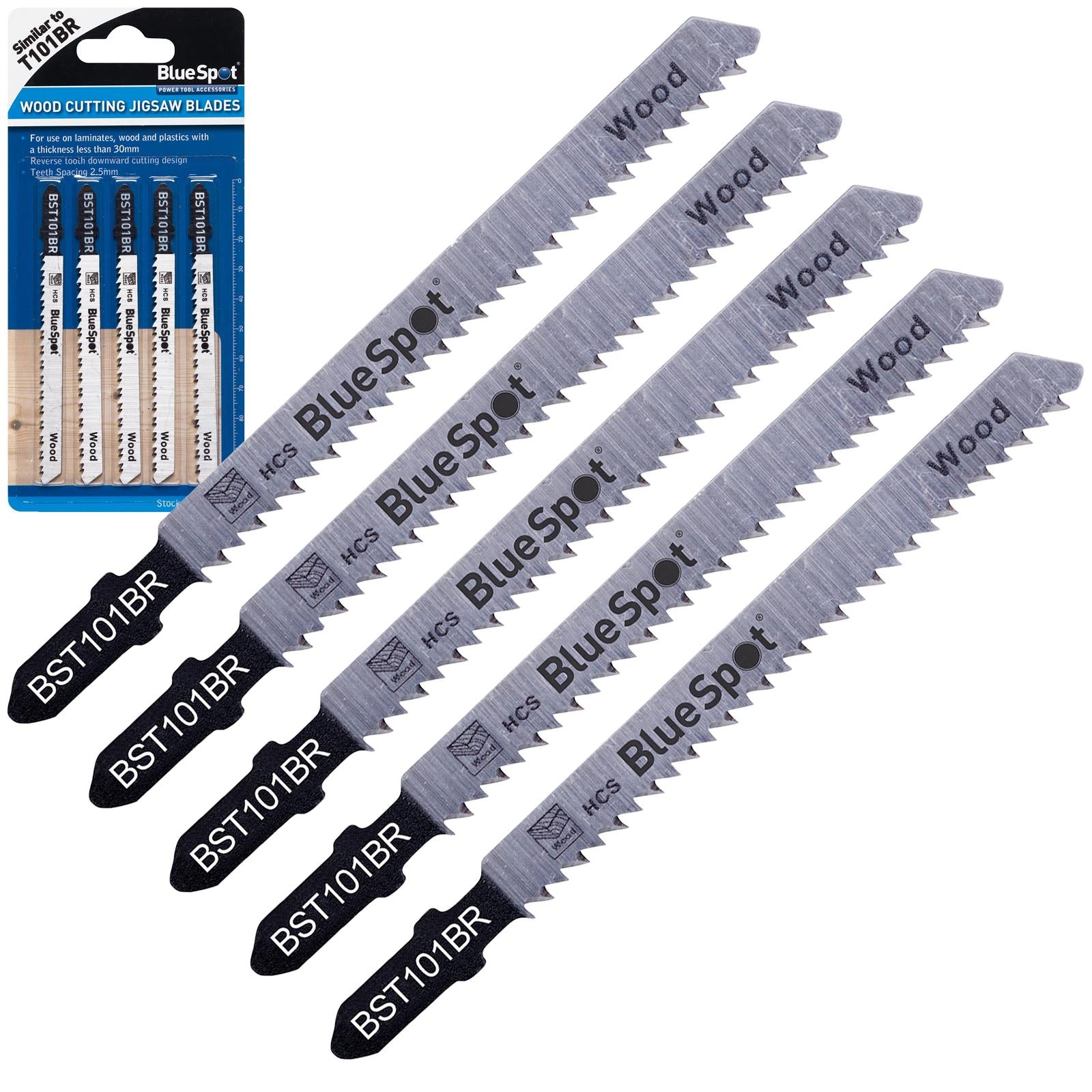 BlueSpot Jigsaw Blades 5 Piece Reverse Pitch for Wood 10 TPI T101BR