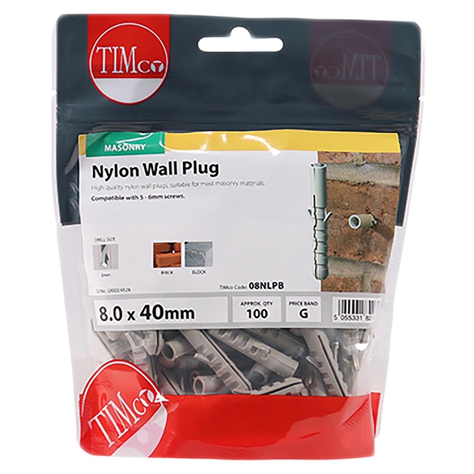 TIMCO Nylon Wall Plug for Coach Screws into Masonry TIMbag Anti Rotation Lug