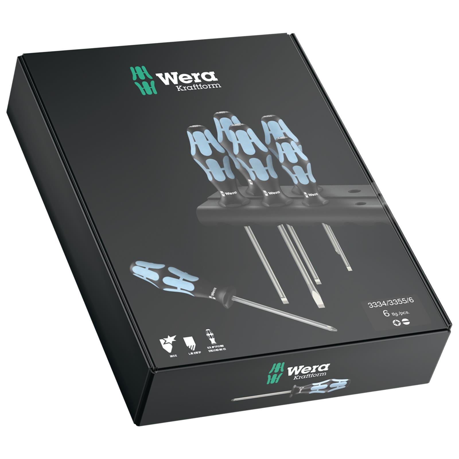 Wera Screwdriver Set Stainless Steel in Rack 6 Piece 3334/3355/6 Pozi Slotted