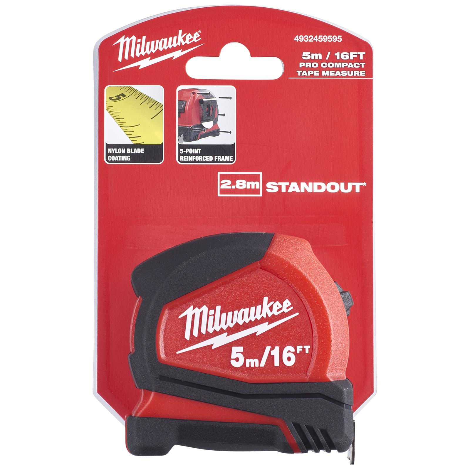 Milwaukee Tape Measure 5m 16ft Metric Imperial Pro Compact Pocket Tape 25mm Blade Width