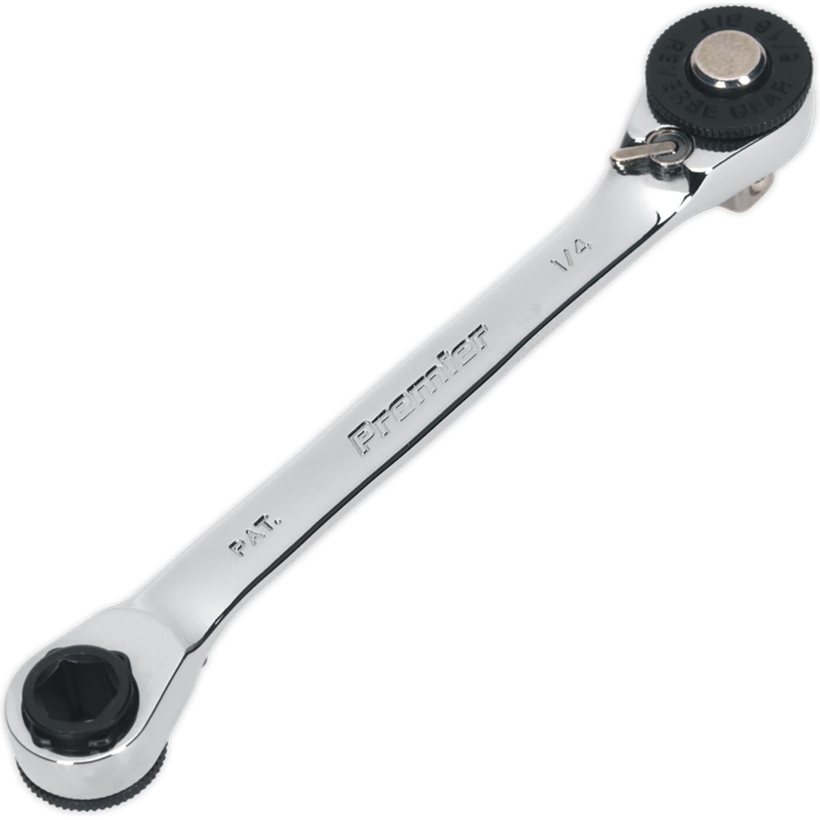 Sealey Premier 1/4" Hex x 5/16" Hex Reversible Ratchet Spanner with 1/4" Drive Adaptor