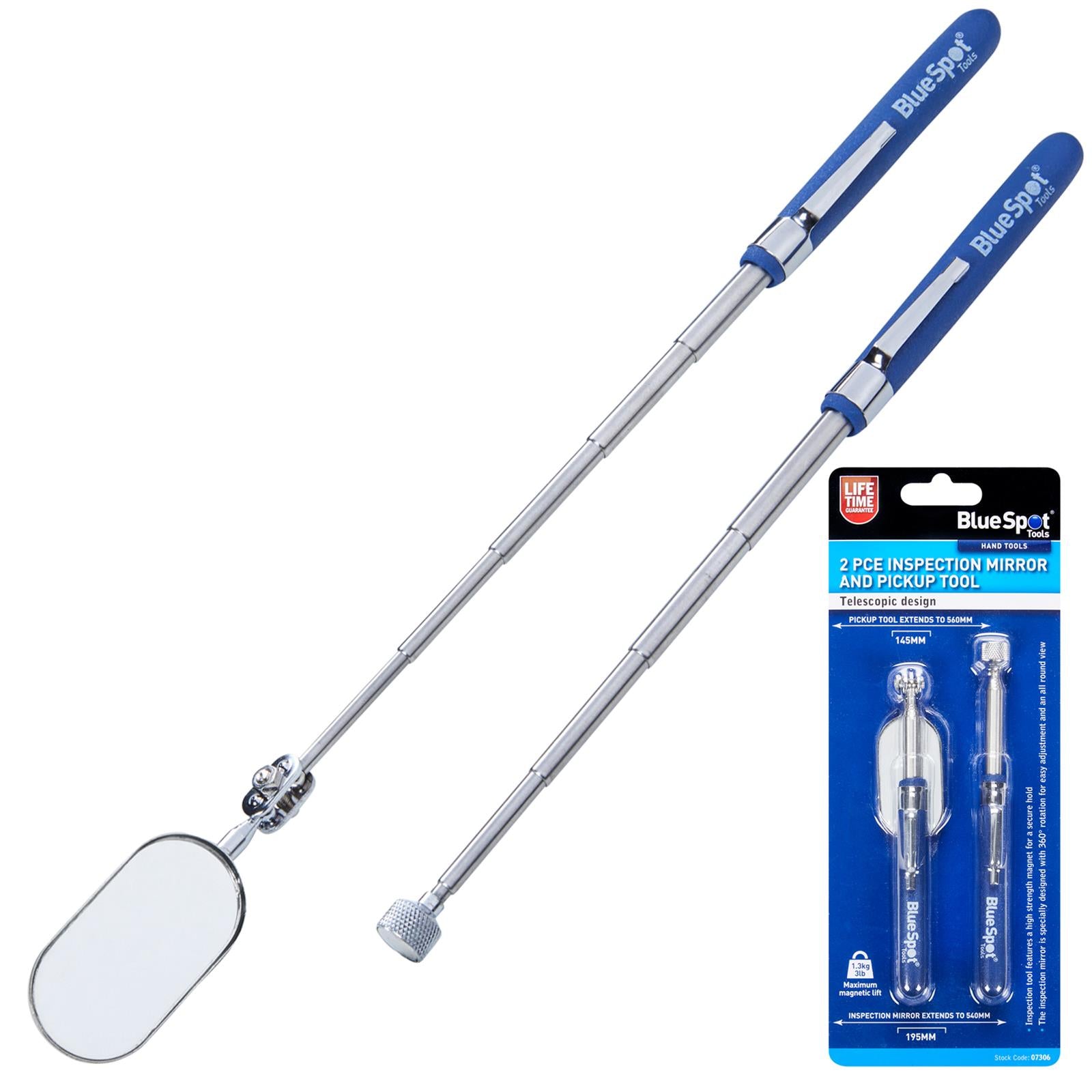 BlueSpot Telescopic Inspection Mirror and Magnetic Pickup Tool 2 Piece