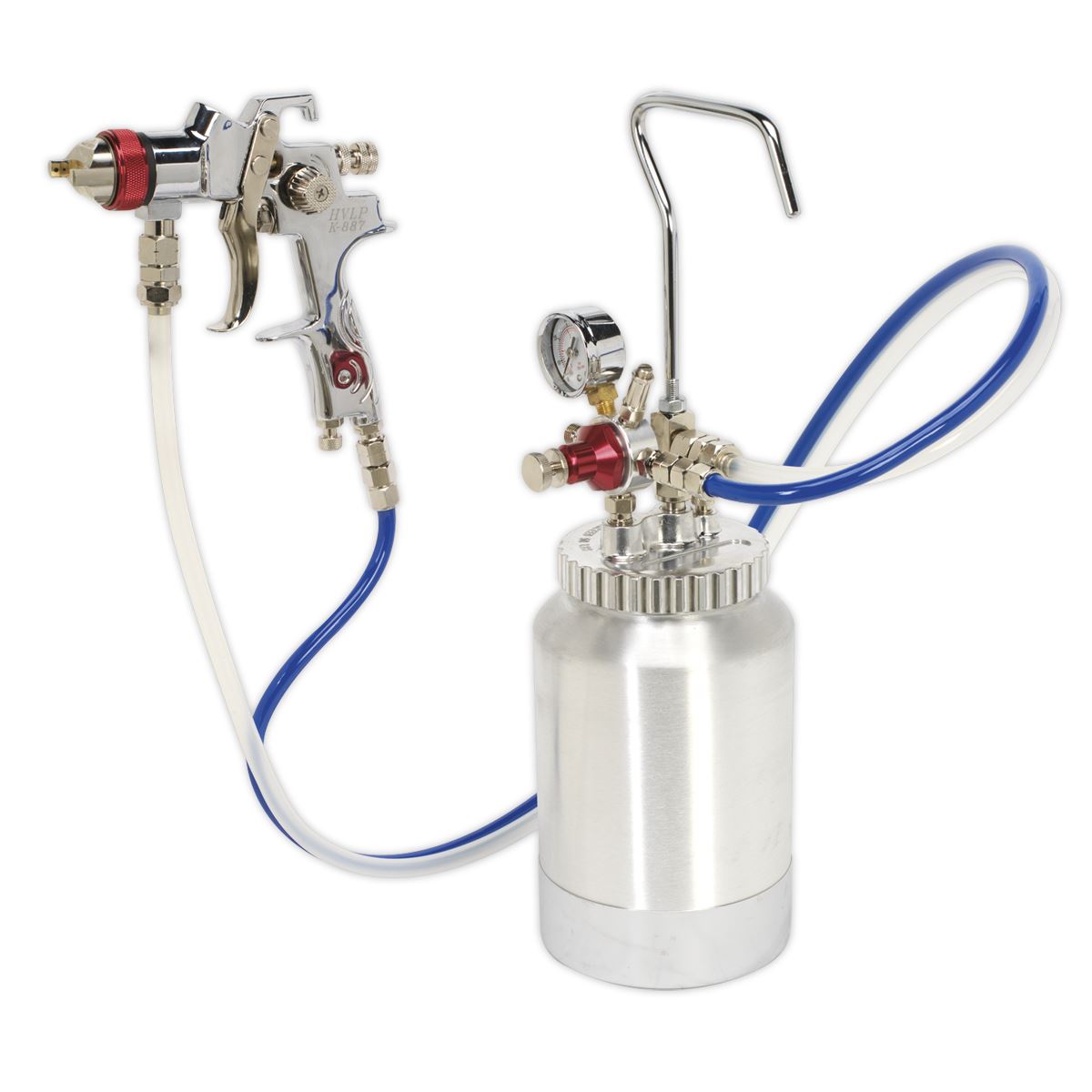 Sealey HVLP Pressure Pot System with Spray Gun & Hoses 1.7mm Set-Up