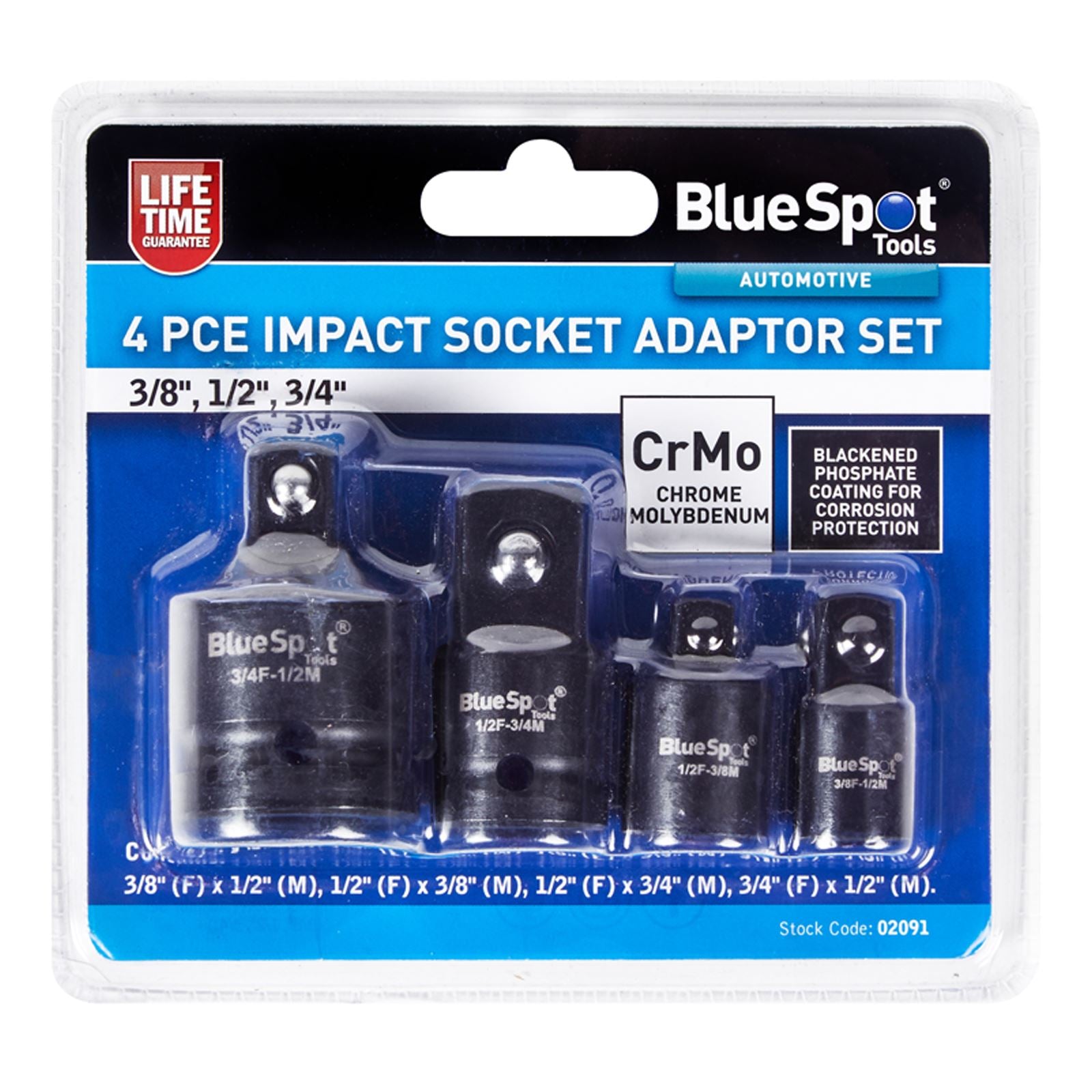 BlueSpot Impact Socket Adaptor Set 4 Piece 3/8" 1/2" 3/4