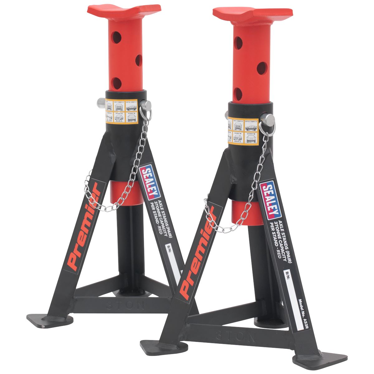 Sealey Premier Axle Stands (Pair) 3 Tonne Capacity per Stand - Red