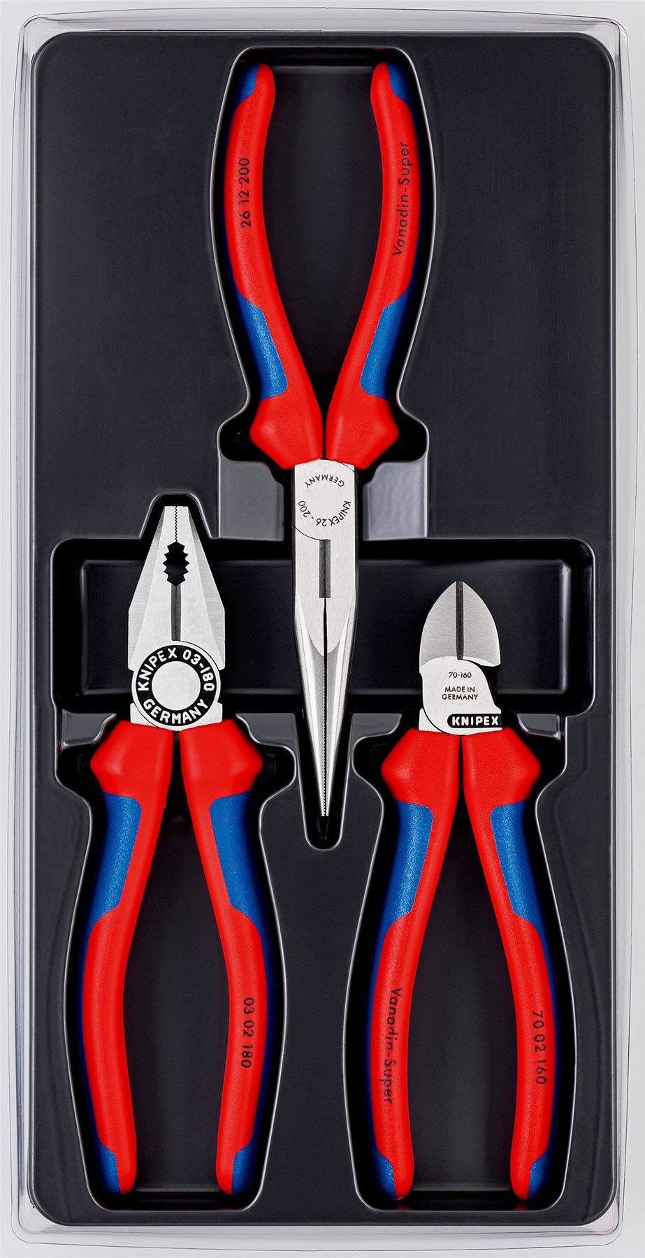 Knipex Assembly Plier Set Tool Kit 3 Piece Combination Diagonal Snipe Nose Pliers 00 20 11