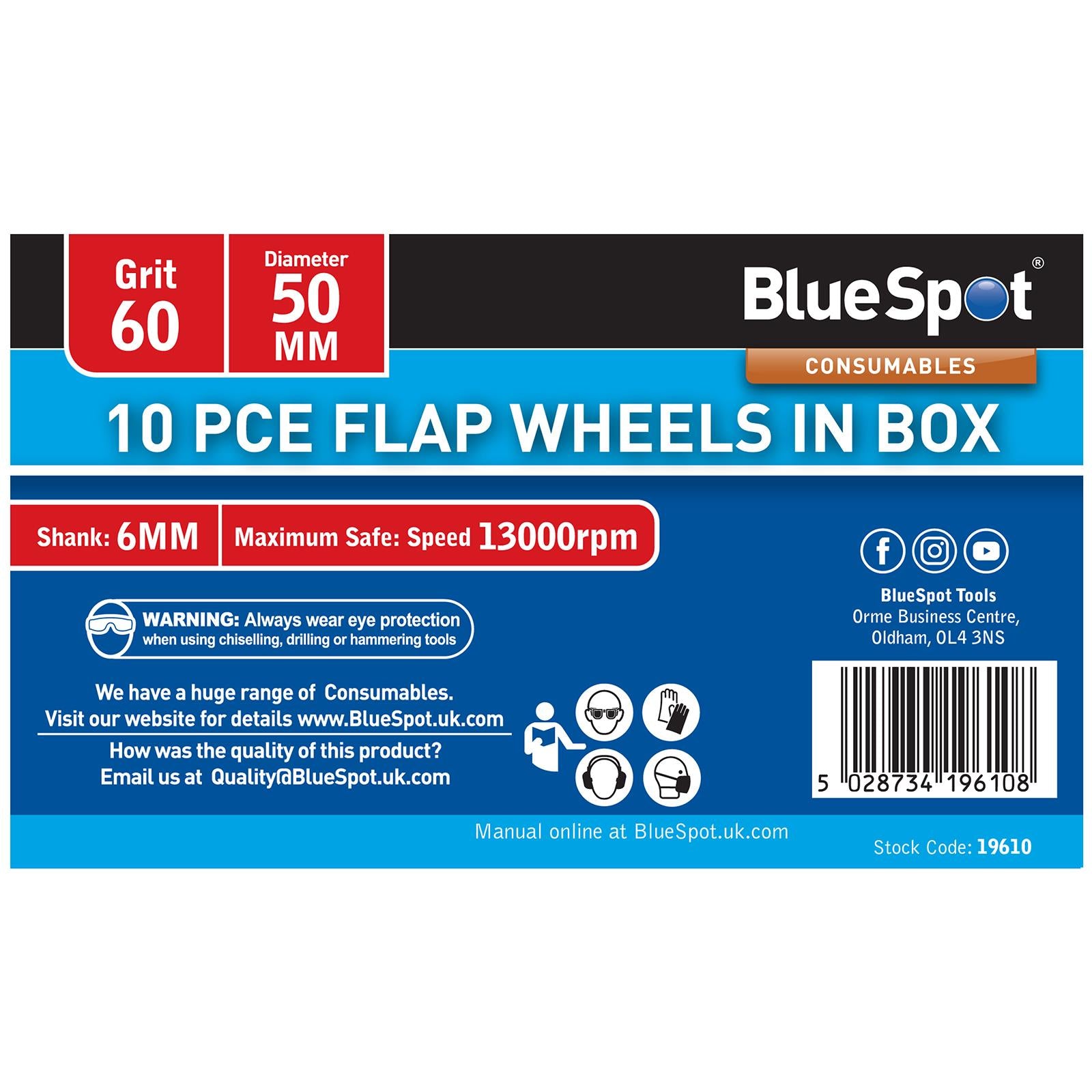 BlueSpot Flap Wheels In Box 10 Pieces 60 Grit 50mm
