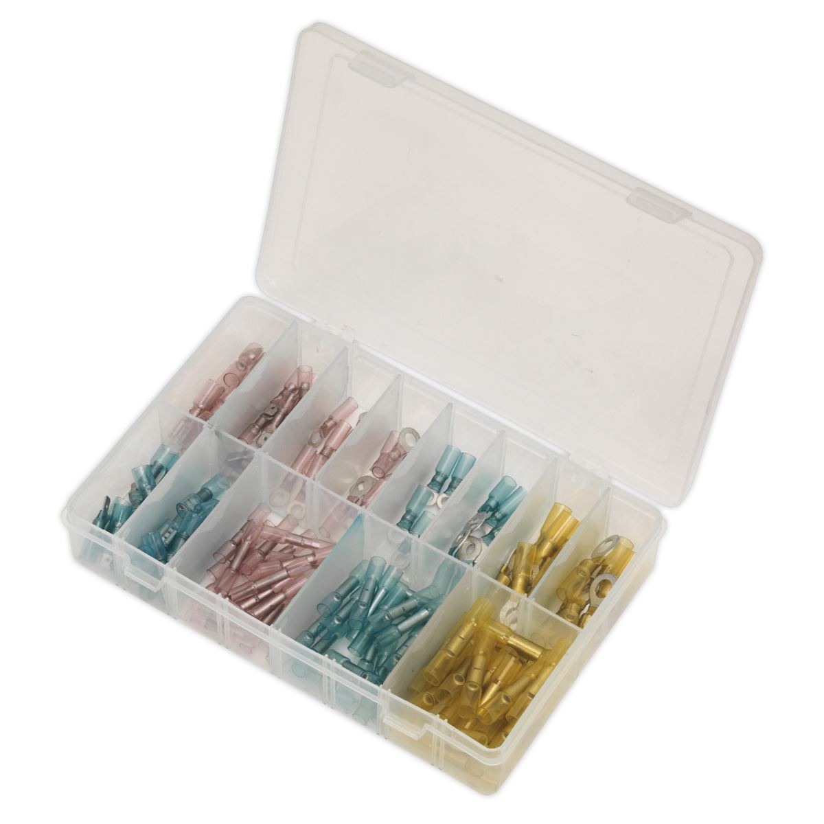 Sealey Adhesive Lined Heat Shrink Terminal Assortment 142pc Blue, Red & Yellow