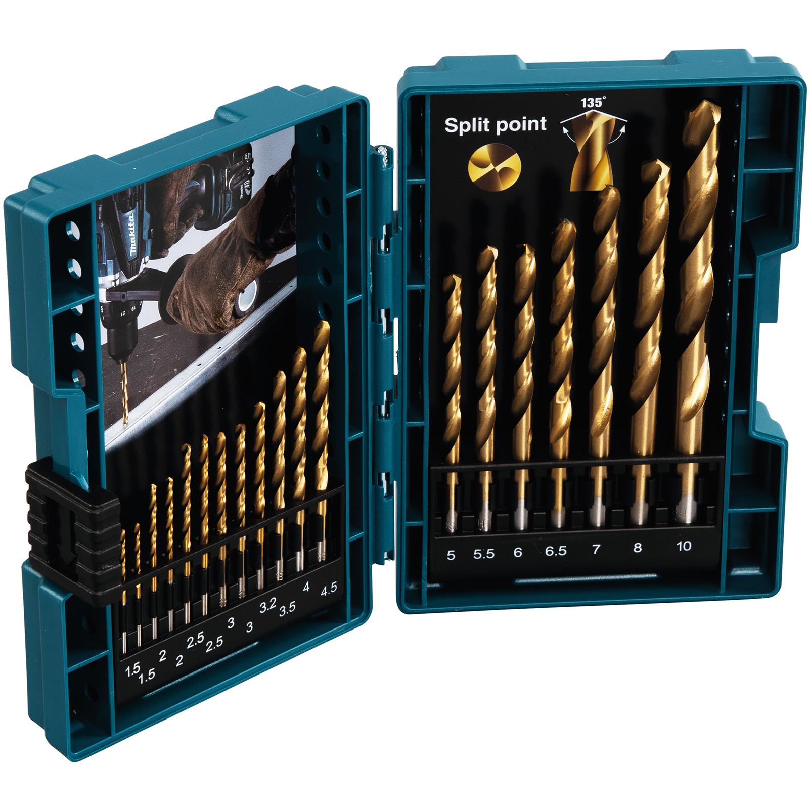 Makita Metal Drill Bit Set HSS-TIN 19 Pieces in Case 1.5-10mm D-67527
