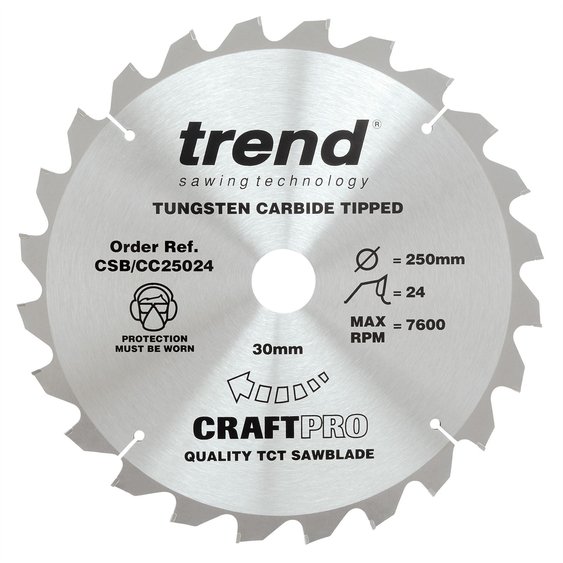 Trend Craft Saw Blade Crosscut 250mm X 24 Teeth X 30mm  CSB/CC25024
