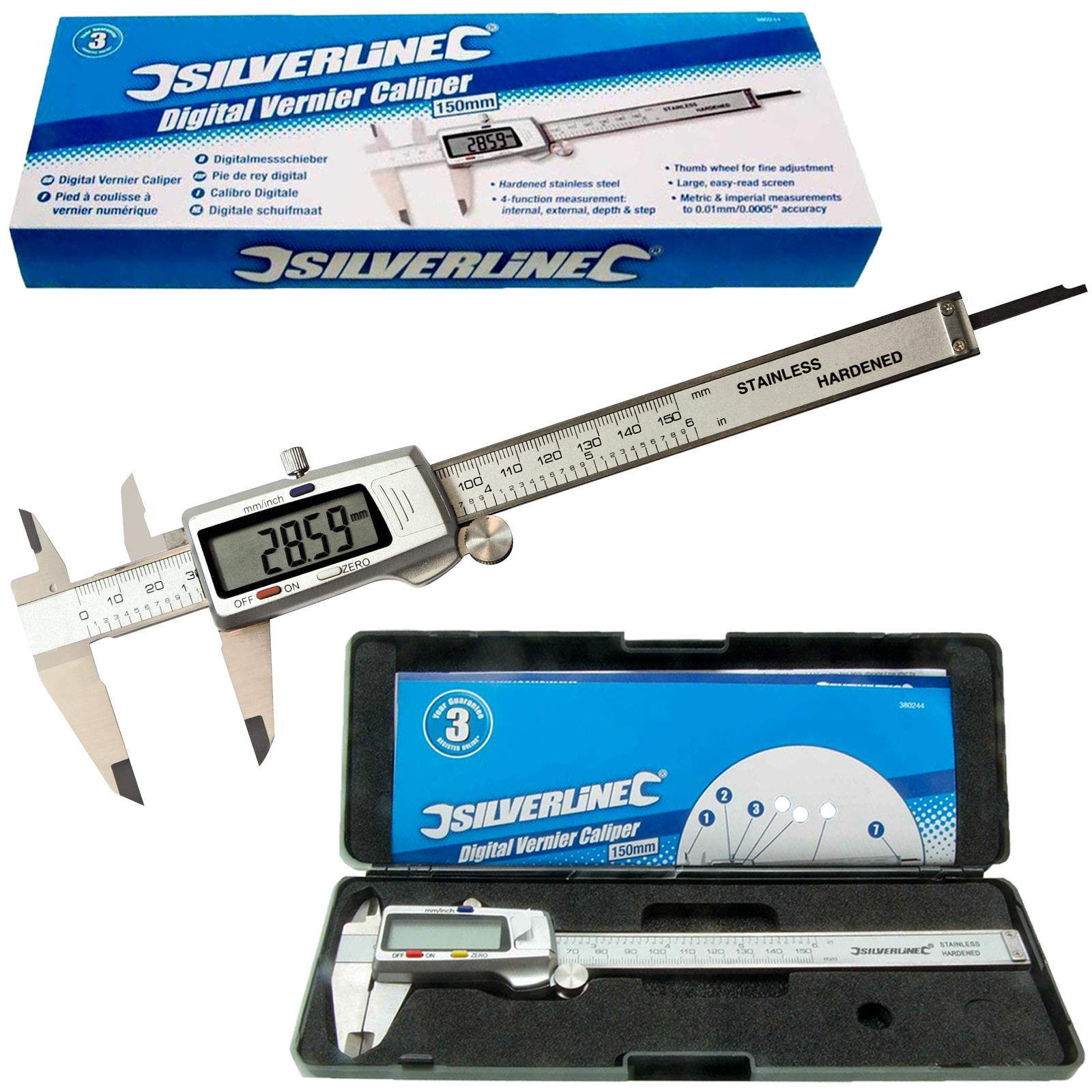 Silverline 0-150mm Digital Vernier Caliper Internal External Depth Measure