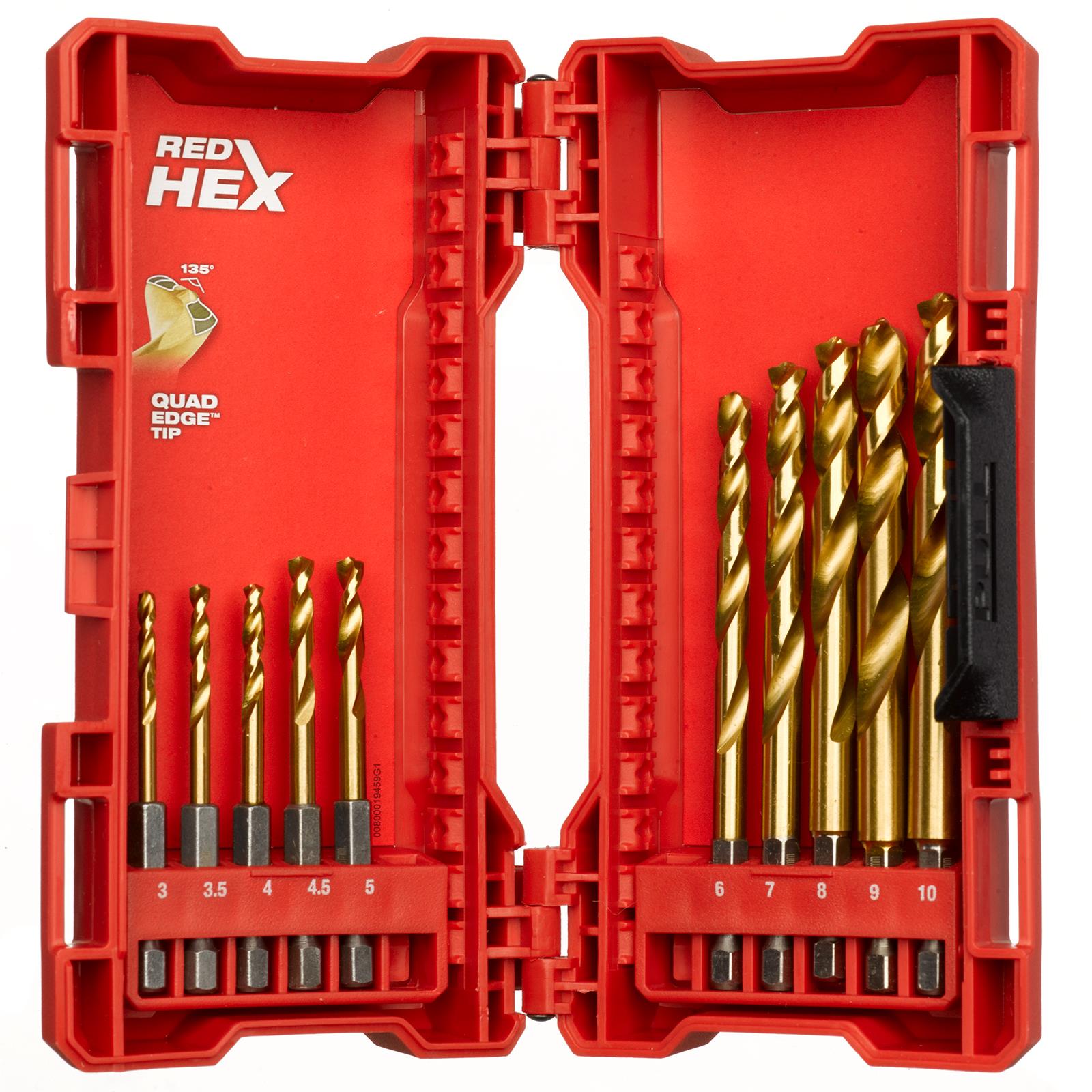 Milwaukee Red Hex Metal Drill Bit Set 10 Piece Shockwave Impact Duty 3-10mm