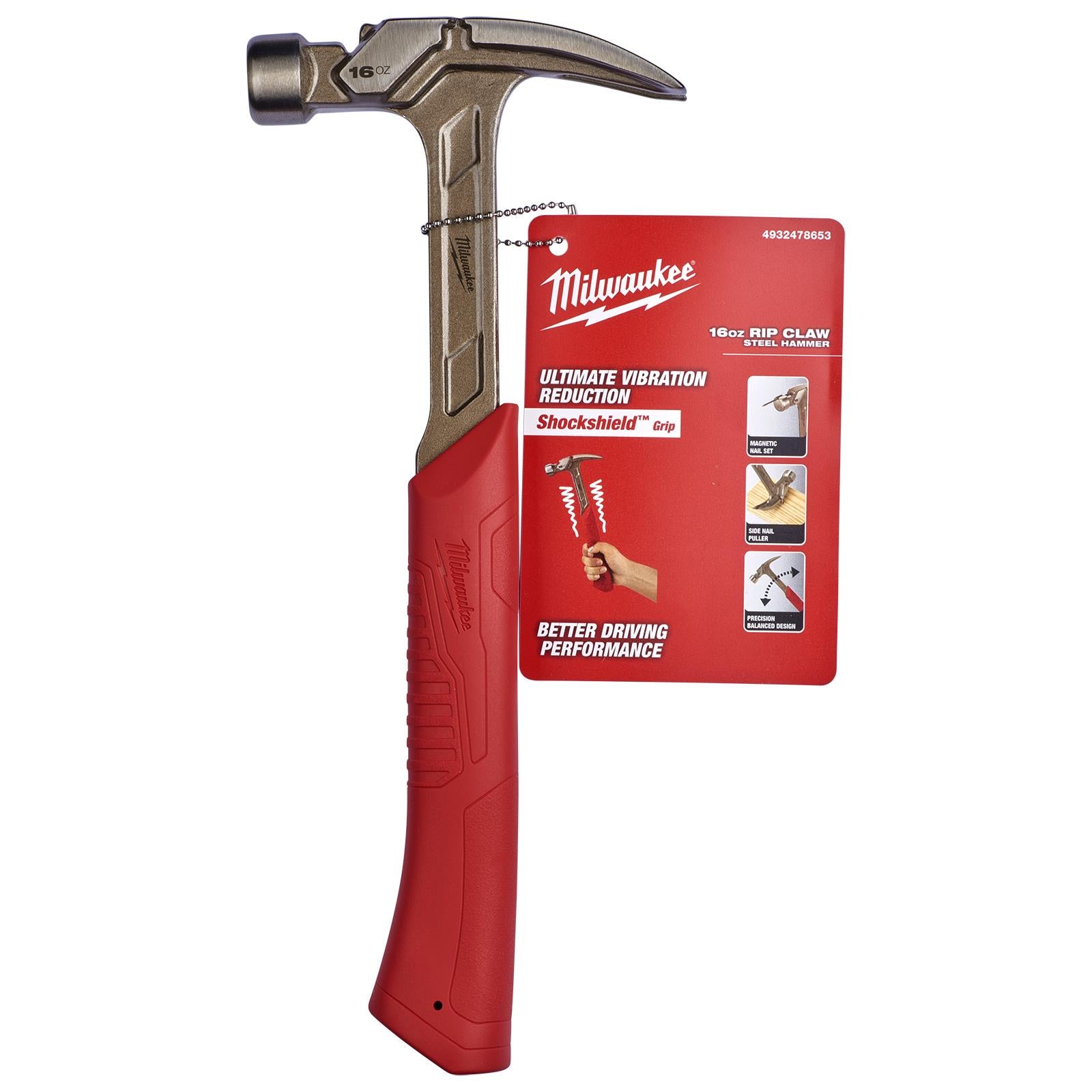 Milwaukee Steel Rip Claw Hammer 16oz Magnetic Nail Starter
