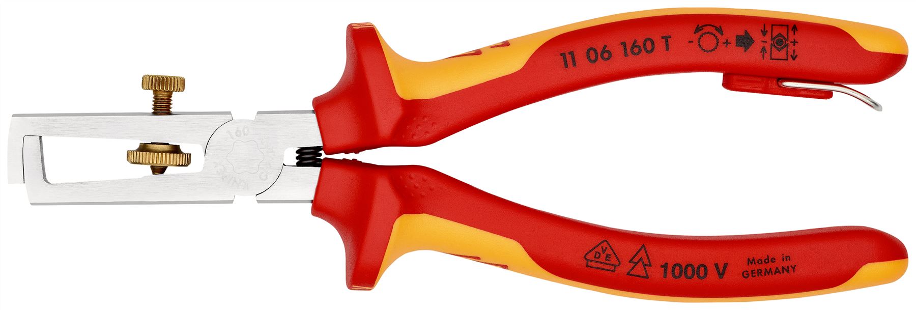 Knipex Insulation Stripper with Opening Spring 160mm VDE Insulated 1000V with Tether Point 11 06 160 T