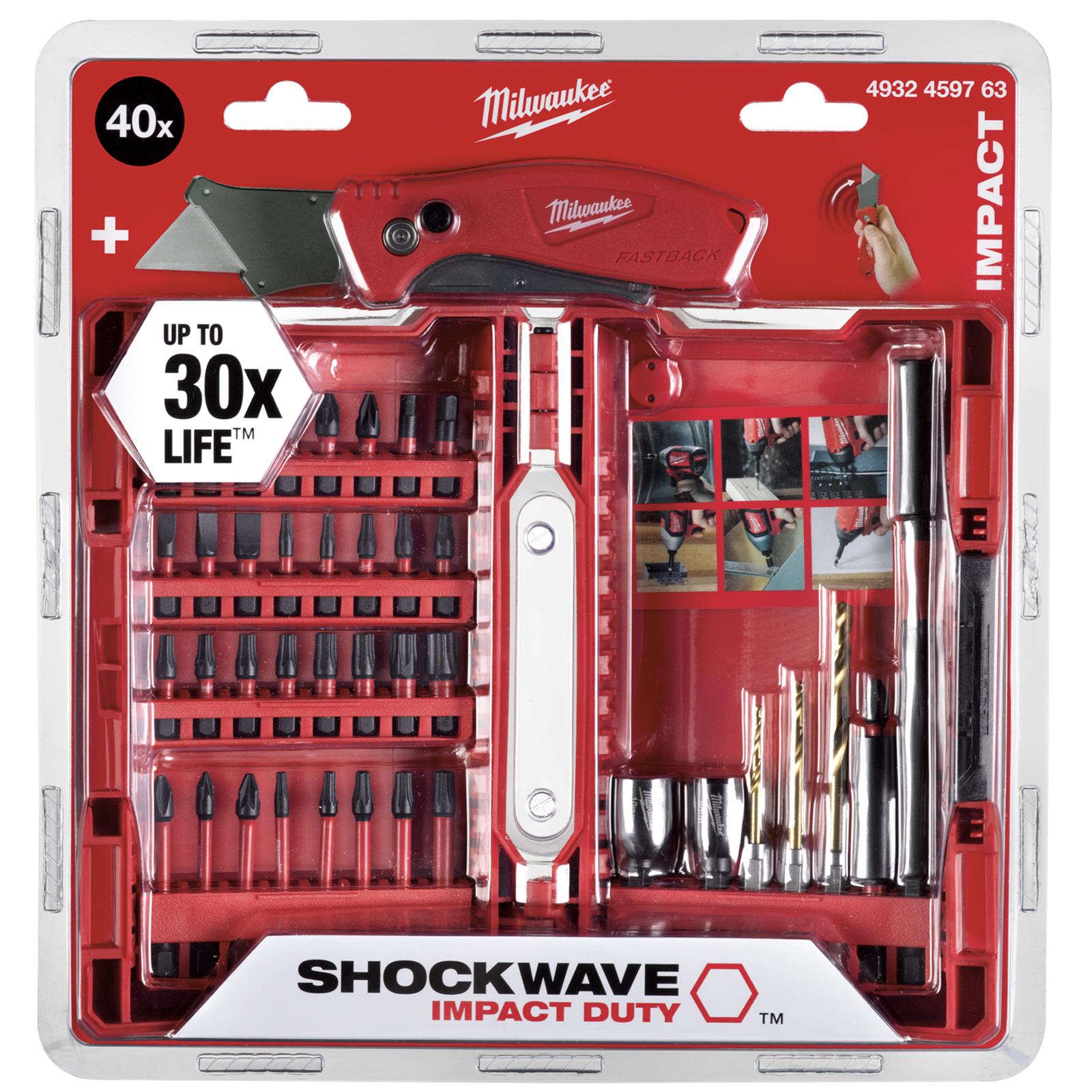 Milwaukee Screwdriver and Drill Bit Set 40 Piece SHOCKWAVE Impact Duty and Compact Knife