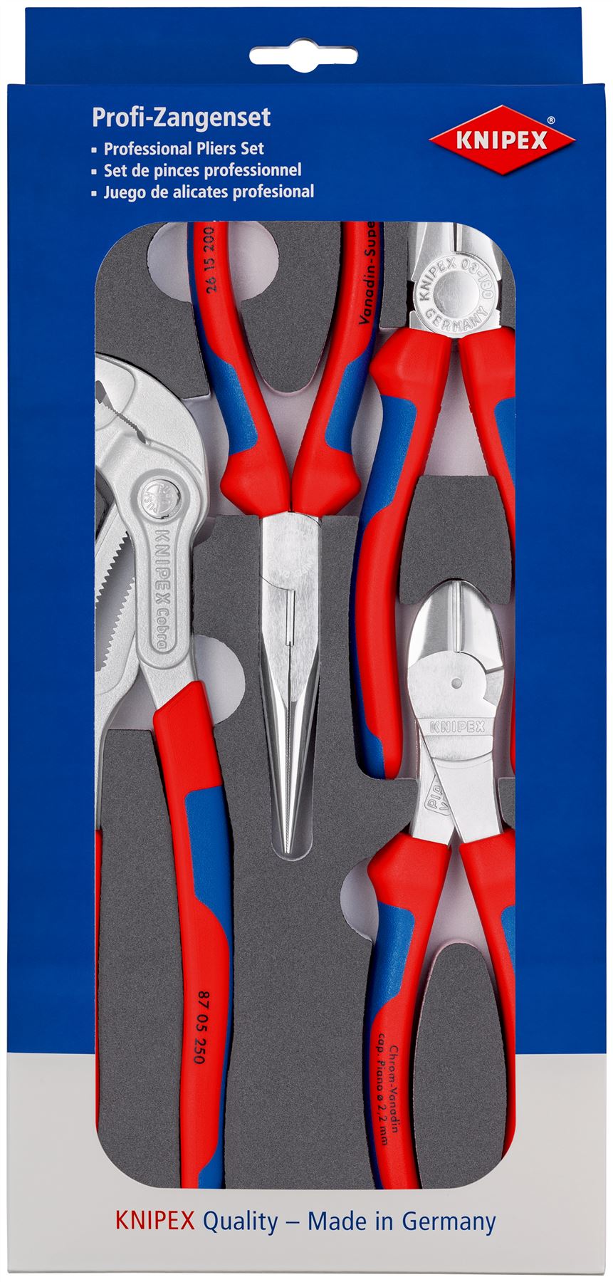 Knipex Set of Pliers in Foam Tray 4 Piece Multi Component Grips Chrome Plated 00 20 01 V17