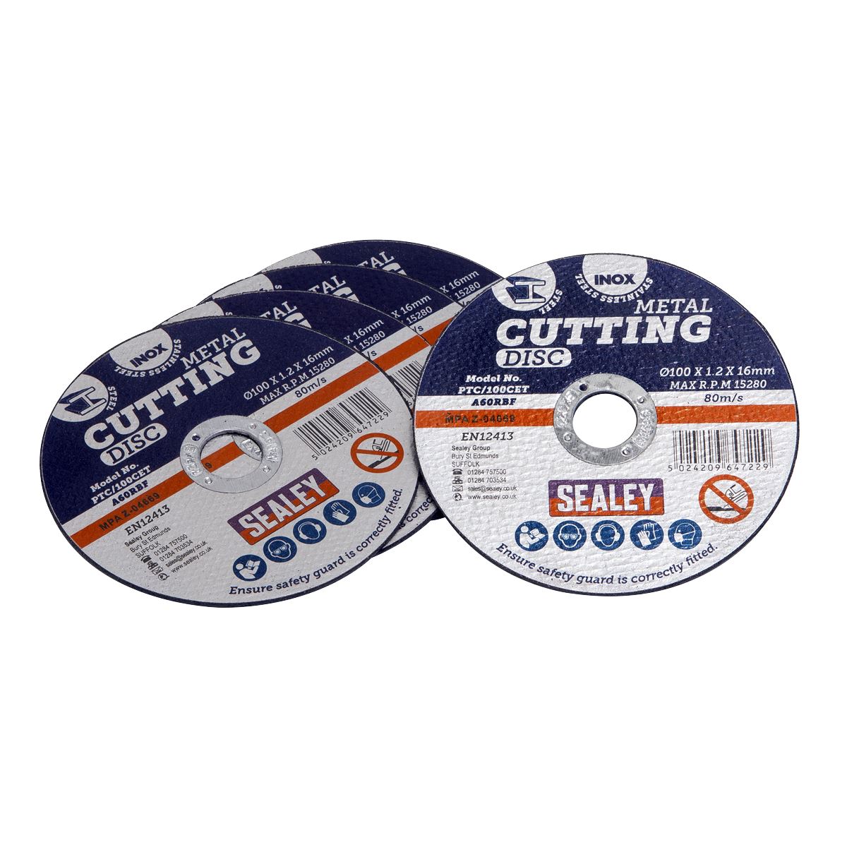 Sealey 5 Pack 100mm x 1.2mm Cutting Disc 16mm Bore