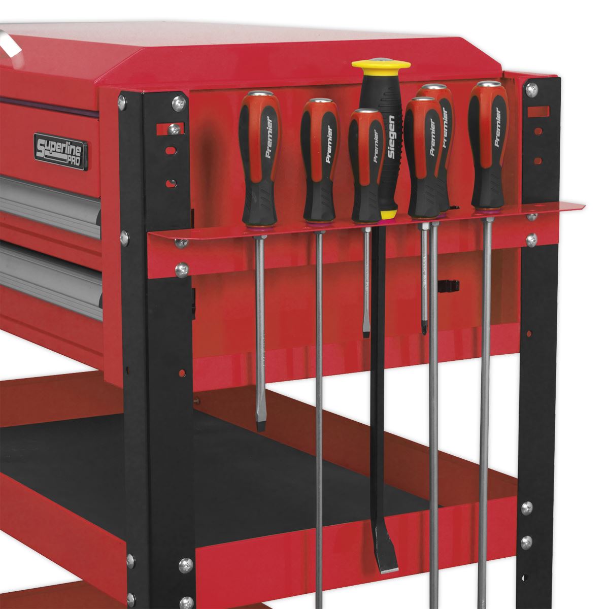 Sealey Superline Pro Heavy-Duty Mobile Tool & Parts Trolley 2 Drawers & Lockable Top - Red