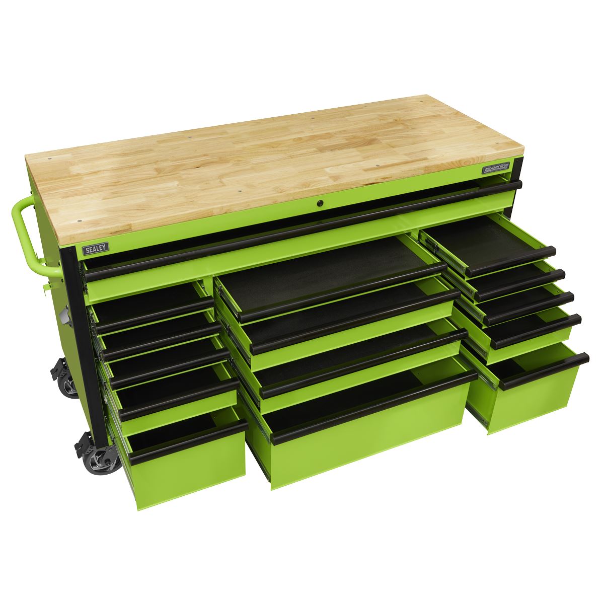 Sealey Superline Pro 15 Drawer Mobile Trolley with Wooden Worktop 1549mm