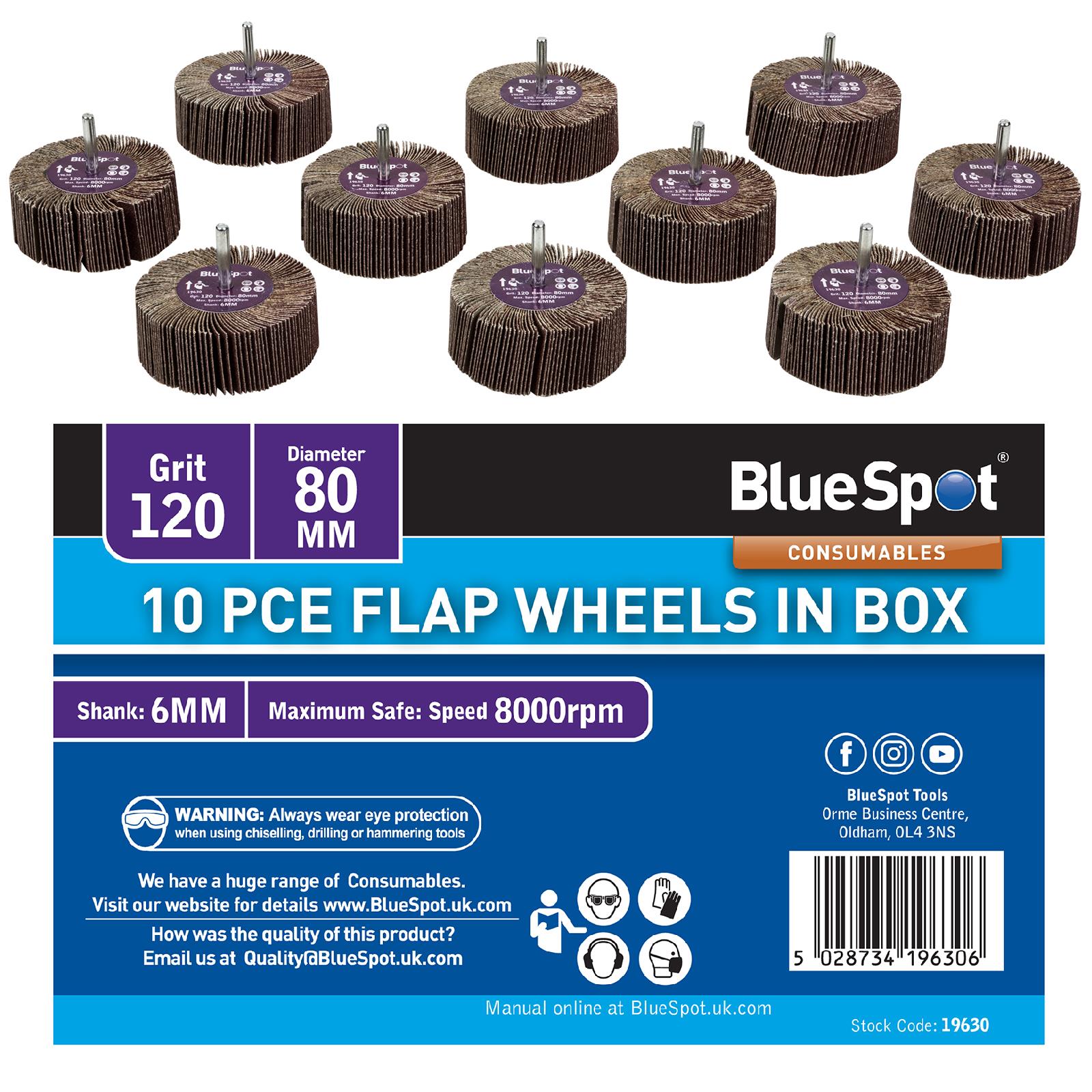 BlueSpot Flap Wheels In Box 10 Pieces 120 Grit 80mm