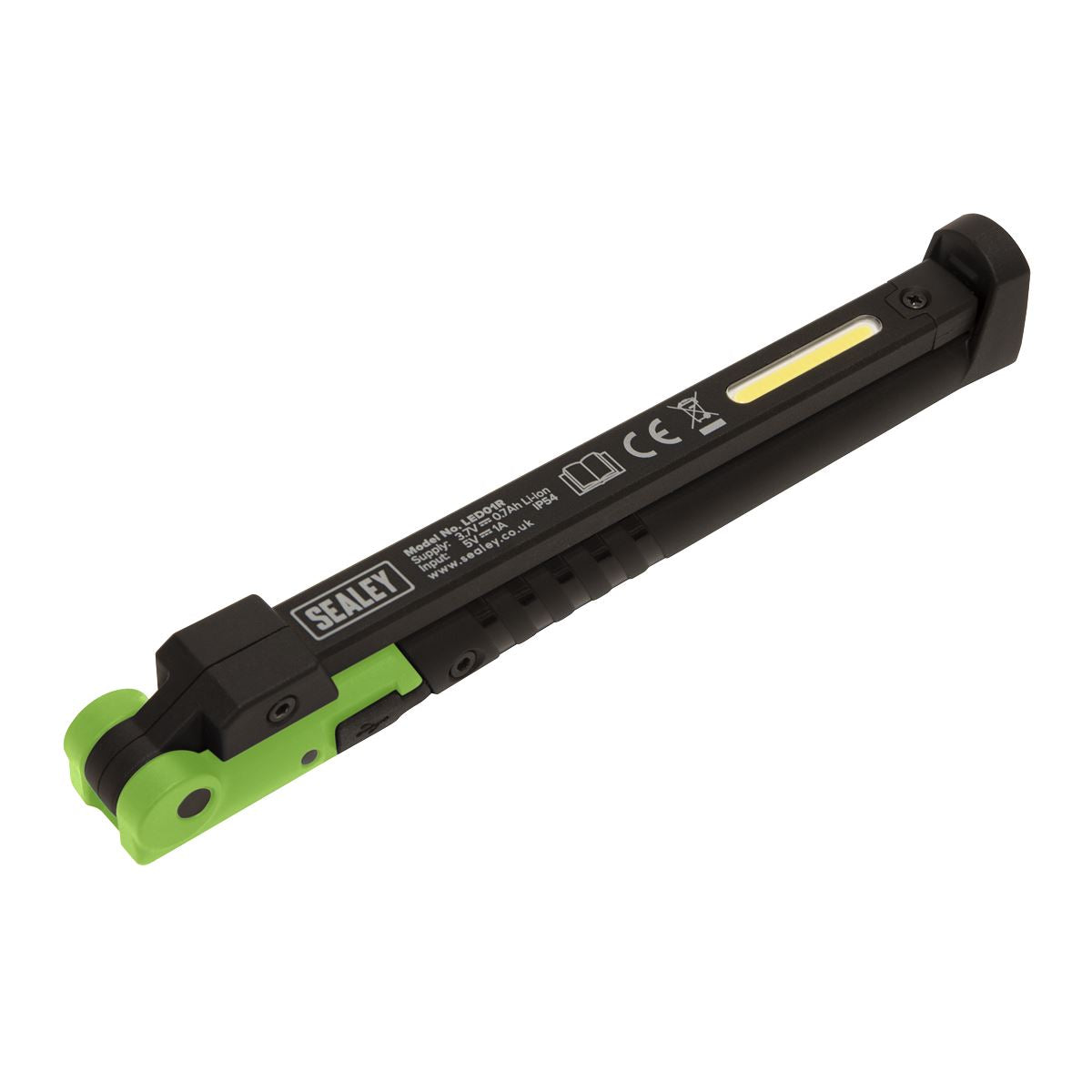Sealey Rechargeable Slim Folding Pocket Light 2 COB & 1 SMD LED - Green