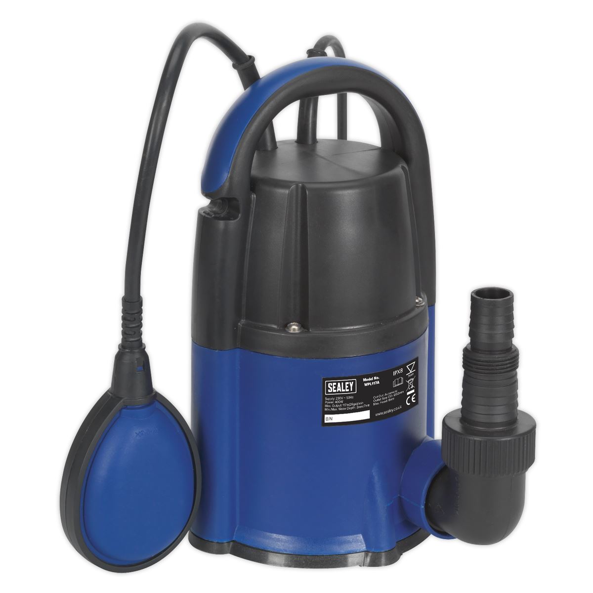Sealey Submersible Water Pump Automatic Low Level 2mm 117L/min 230V